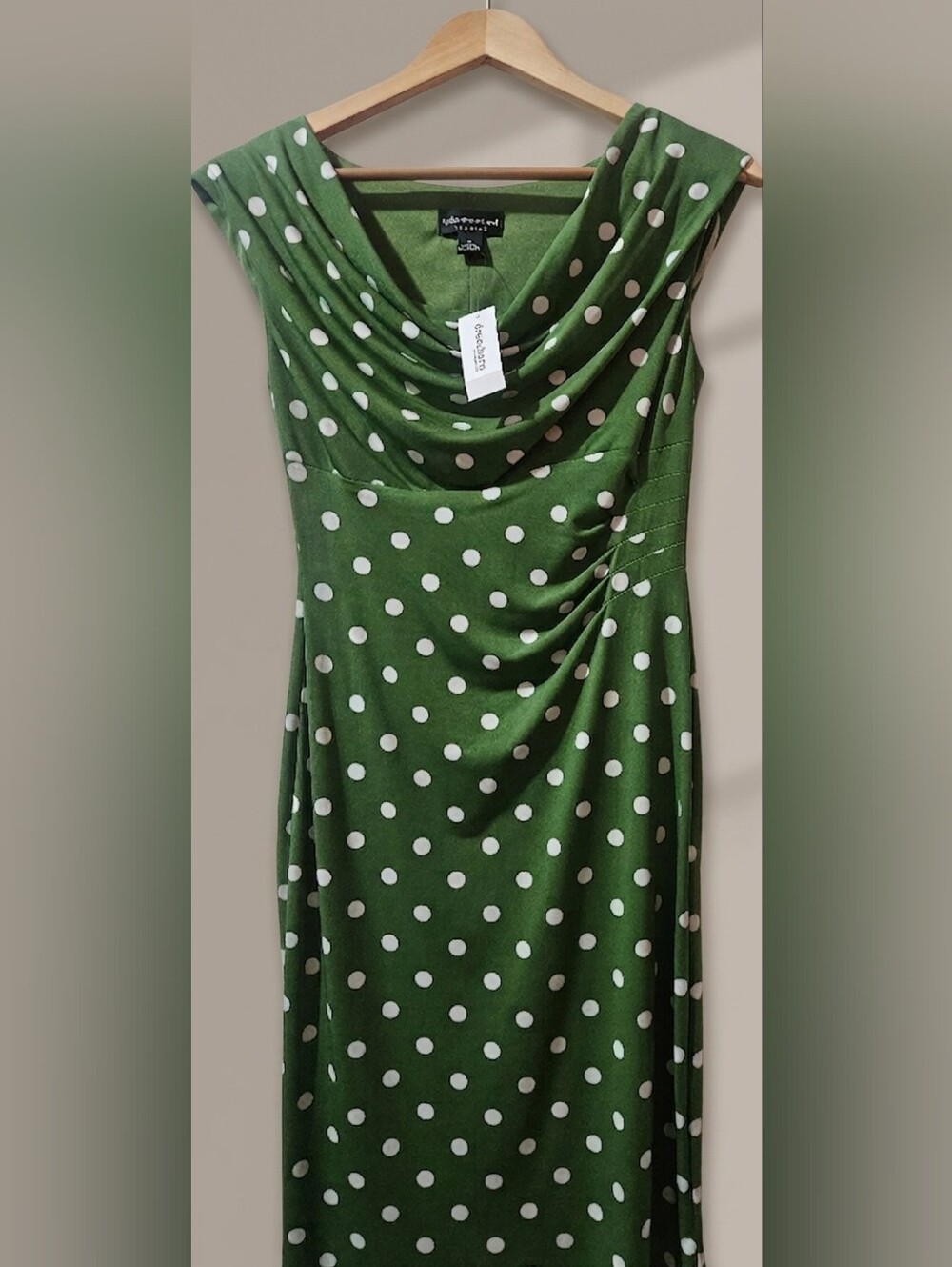 Green with White Polka Dots Cowl Neck Dress